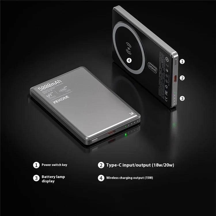 WEKOME Ultra-Thin 15W Magnetic Wireless Fast Charging Power Bank 5000mAh